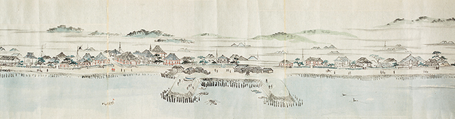 海から見た横浜を描いた絵巻［横浜絵図］