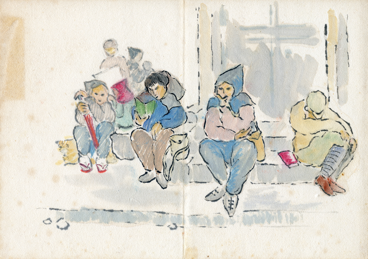 ⑥横山清治画「桜木町駅前の避難民」